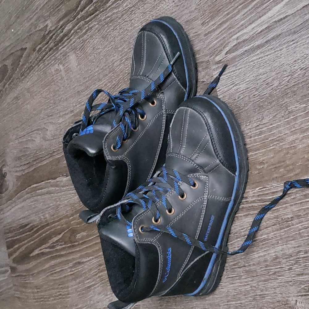 Columbia Boys Waterproof Wrangle Peak Black Lace Up Mid Top Boots Size 3